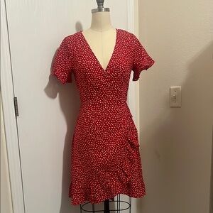 Petal & Pup Red and White Wrap Peplum Mini Dress